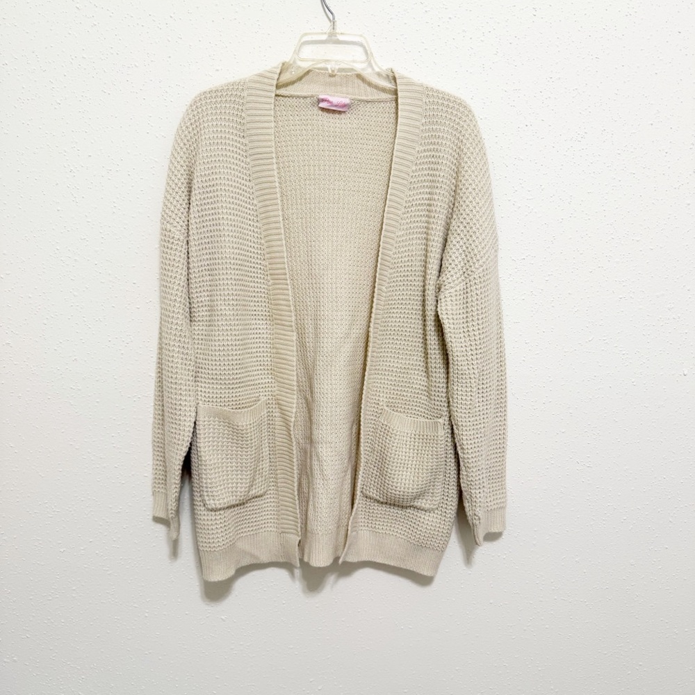 Pink Lily Cream Draped Waffle Knit Cardigan